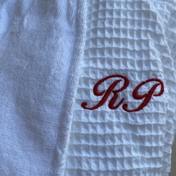 Pottery Barn waffle weave resort cotton terry bathrobe “R P”